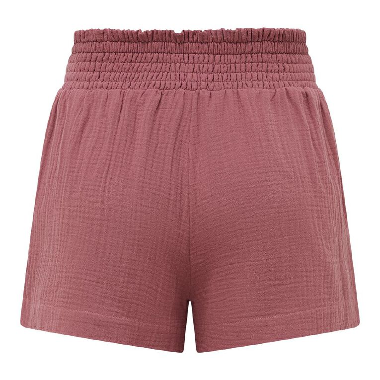H&H Women's Shirred Muslin Shorts, Pink Mid, hi-res