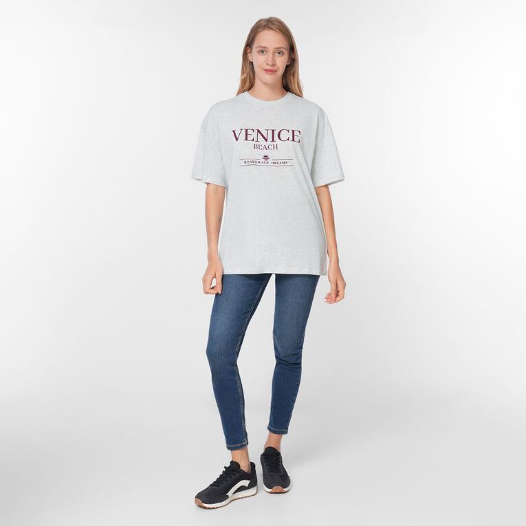 H&H Women's Oversized Boyfriend Graphic Tee, Silver Grey, hi-res