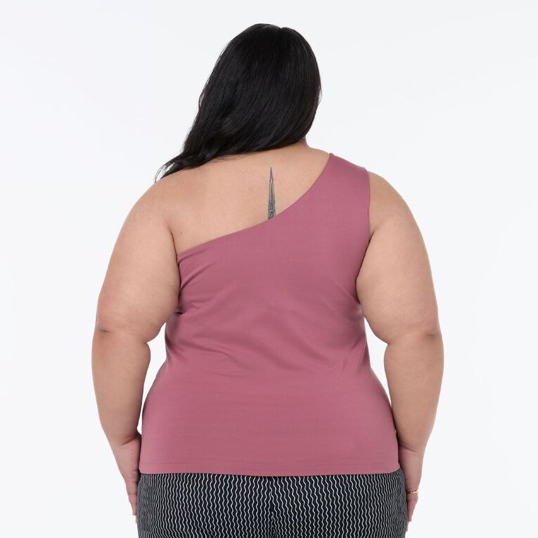 H&H Plus Women's Curve One Shoulder Tank, Pink Mid, hi-res