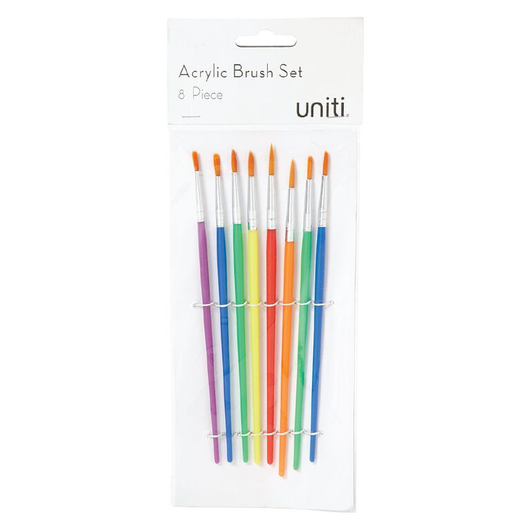Uniti Acrylic Brush Set 8 Pack Multi-Coloured, , hi-res