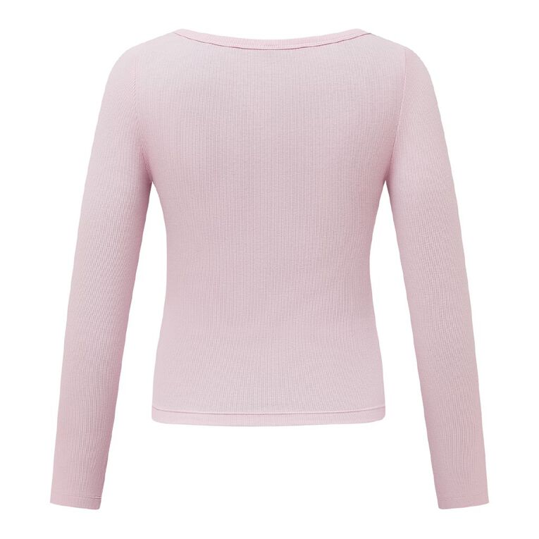H&H Women's Long Sleeve Scoop Neck Rib Top, Pink Light, hi-res
