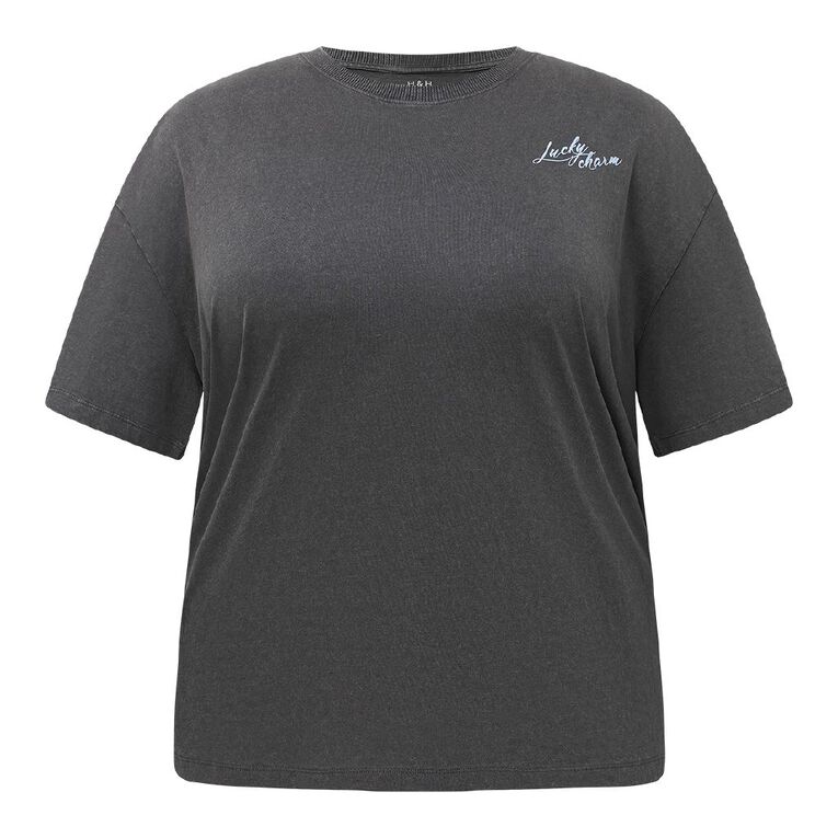 H&H Curve Women's Short Sleeve Oversized Graphic Tee, Grey Dark, hi-res