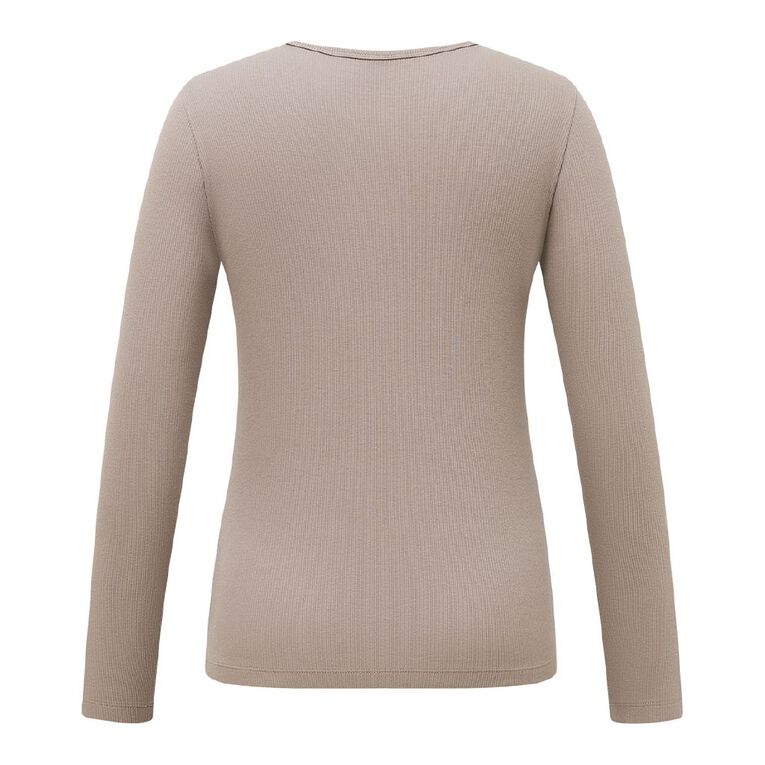 H&H Women's Long Sleeve Classic Rib Crew Tee, Brown Light, hi-res