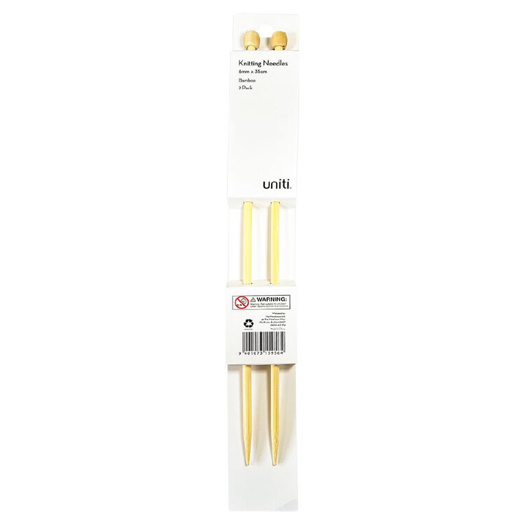 Uniti 6mm Knitting Needles Bamboo 35cm Brown Mid 2 Pack, , hi-res