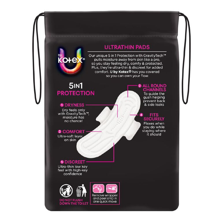 U By Kotex Ultra-thin Super Wings Pads 12 Pack, , hi-res