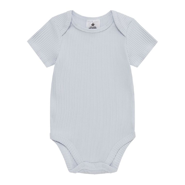 Young Original Babys' Short Sleeve Rib Bodysuit 3 Pack, Blue Light, hi-res