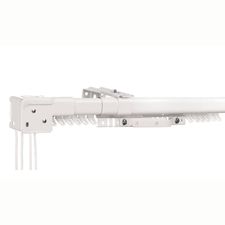 Living & Co Extendable Cord Drawn Curtain Track White 200-290cm, White, hi-res