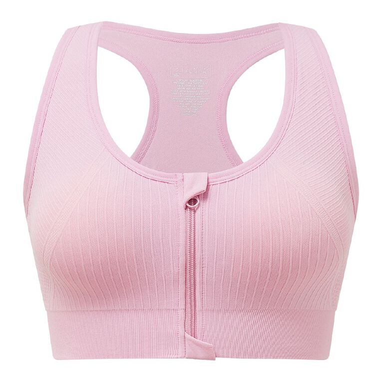 Active Intent Women's Zip Front Wirefree Sports Bra, Pink Mid S26 SACHET, hi-res
