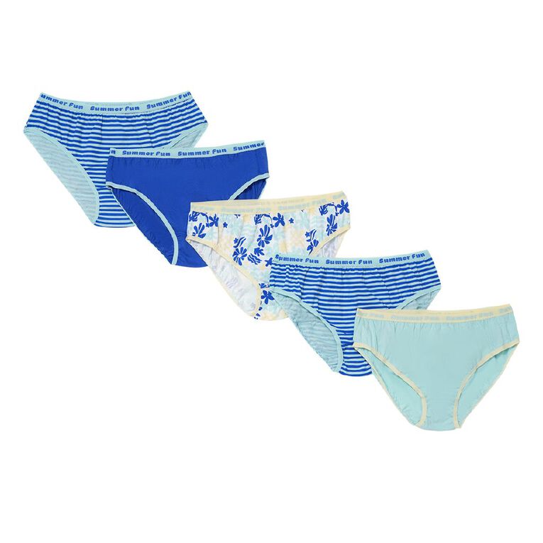 H&H Girls' Attached Elastic Briefs 5 Pack, Blue Mid, hi-res