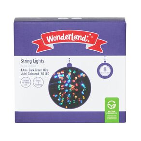 Wonderland Battery String Lights 4.4m Dark Wire Multi-coloured 50 LED