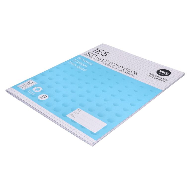WS Exercise Book 1E5 7mm Quad 36 Leaf Blue, , hi-res