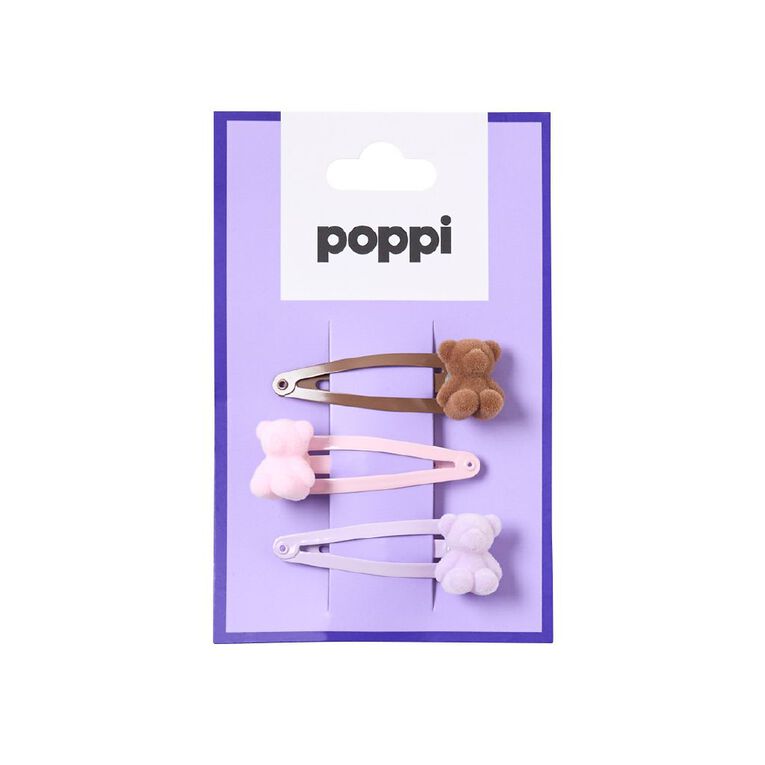 Poppi Hair Clips Teddy Brown Mid 3 Pack, , hi-res
