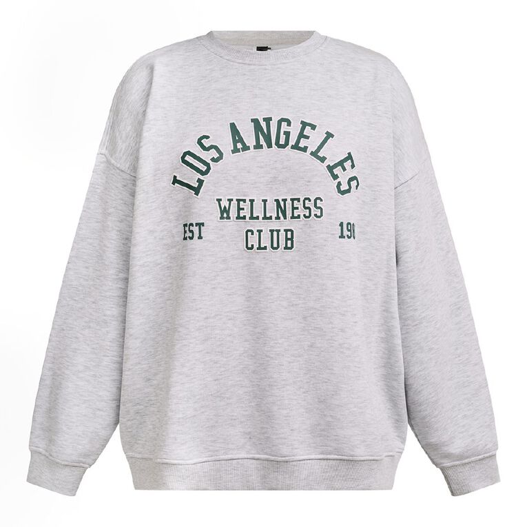 H&H Women's Long Sleeve Oversized Crew, Grey Light, hi-res