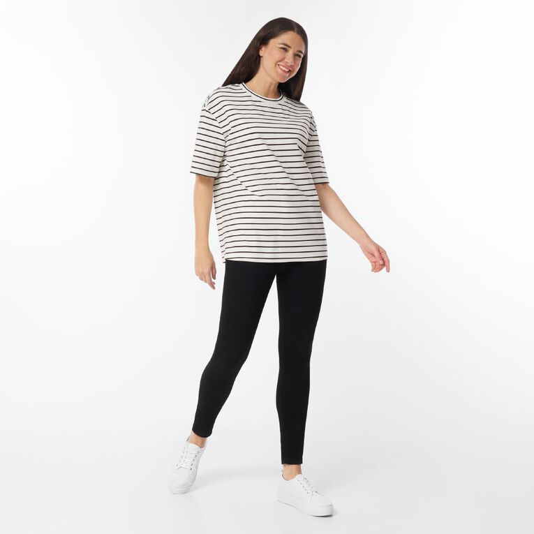 H&H Women's Short Sleeve Boxy Stripe Tee, Red Mid, hi-res