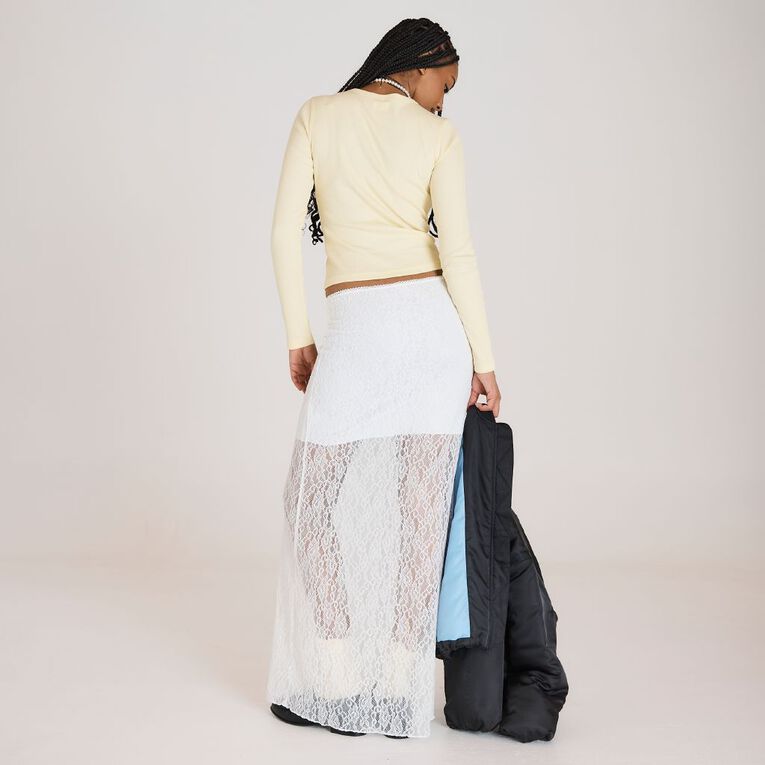 BRDRLESS Abby Lace Maxi Skirt, White, hi-res