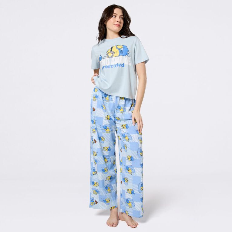 Minions Women's Jersey Tee and Pant Pyjama Set, Blue Light, hi-res