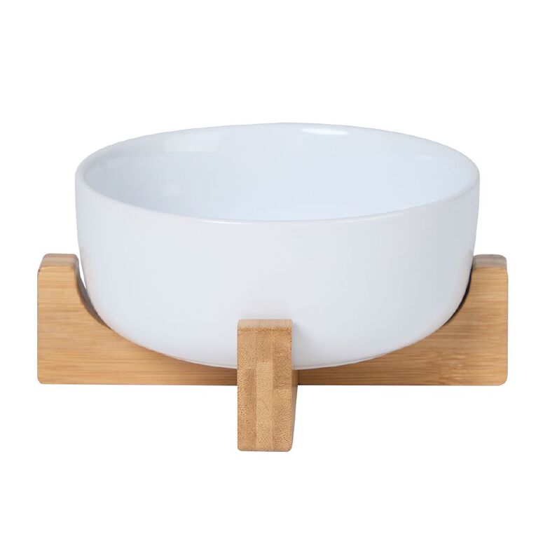 Living & Co Round Salad Bowl with Wooden Stand White 16cm, , hi-res