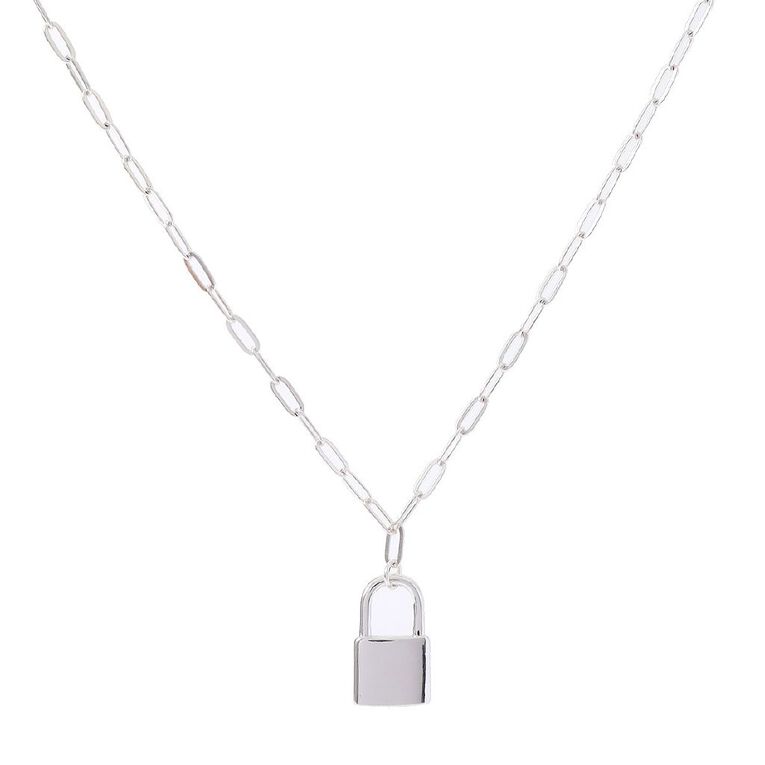 Padlock Necklace Silver Plated, , hi-res