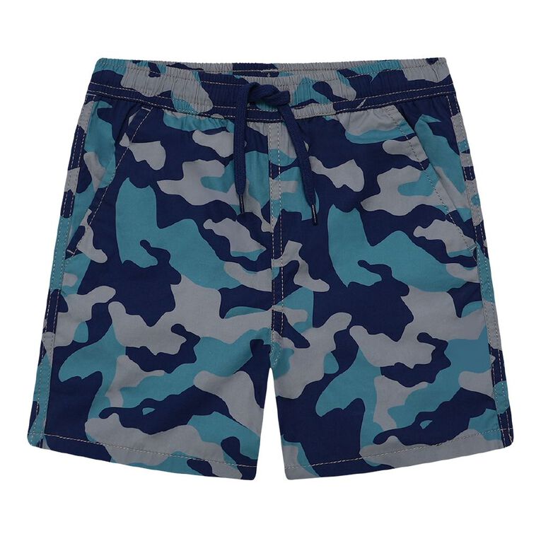 Young Original Printed Cotton Volley Shorts, Blue Mid, hi-res