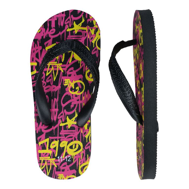 Young Original Senior Kids' Printed Jandals, Black, hi-res