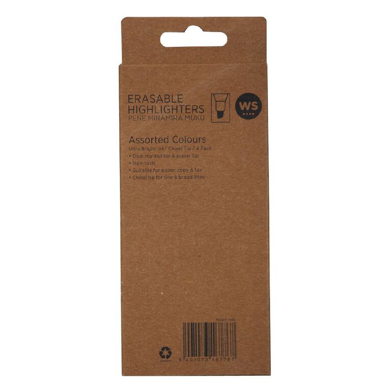 WS Erasable Highlighter Assorted 4 Pack, , hi-res