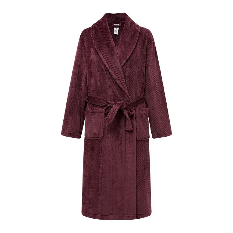 H&H Women's Coral Fleece Jacquard Robe, Red Mid, hi-res