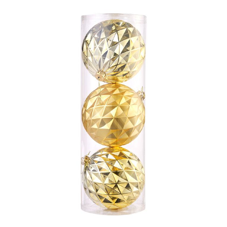 Wonderland Christmas Baubles 15cm Gold 3 Pack, , hi-res