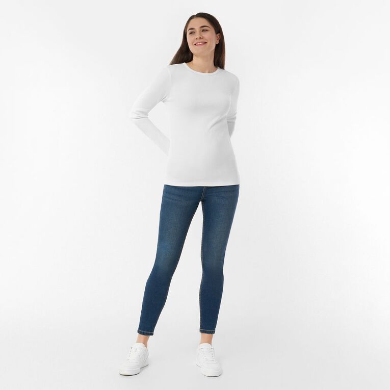 H&H Women's Long Sleeve Classic Rib Crew Tee, White, hi-res