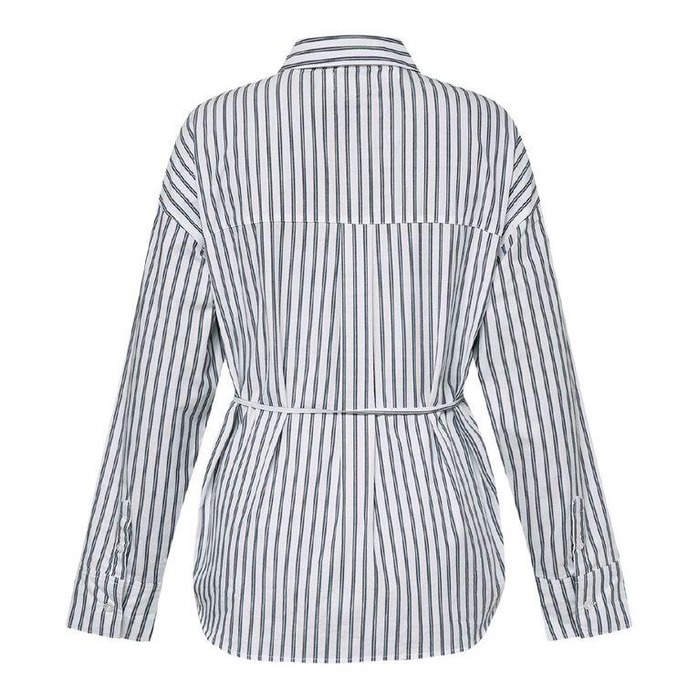 BRDRLESS Drew Tie Waist Shirt, White/Navy, hi-res