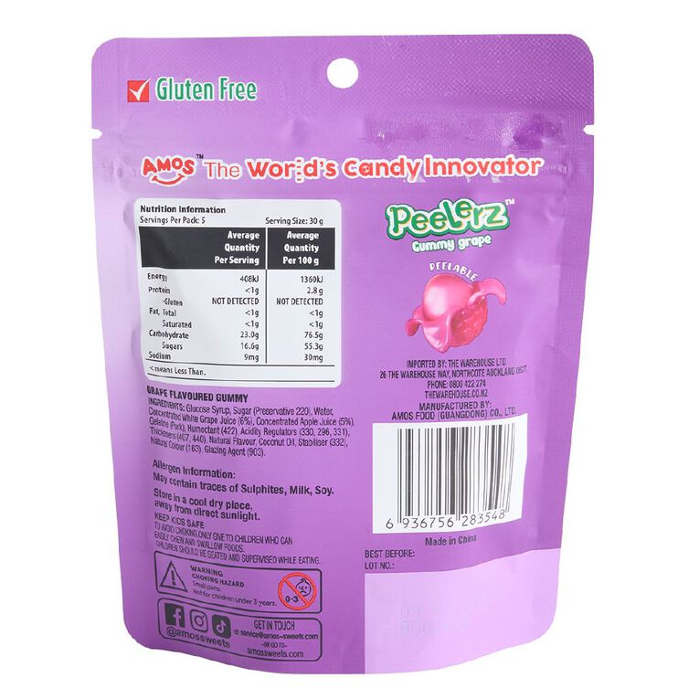 Amos Peelerz Gummy Grape 150g, , hi-res