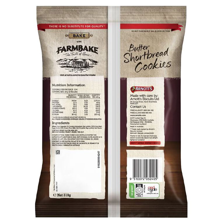 Arnott's Farmbake Butter Shortbread 310g, , hi-res