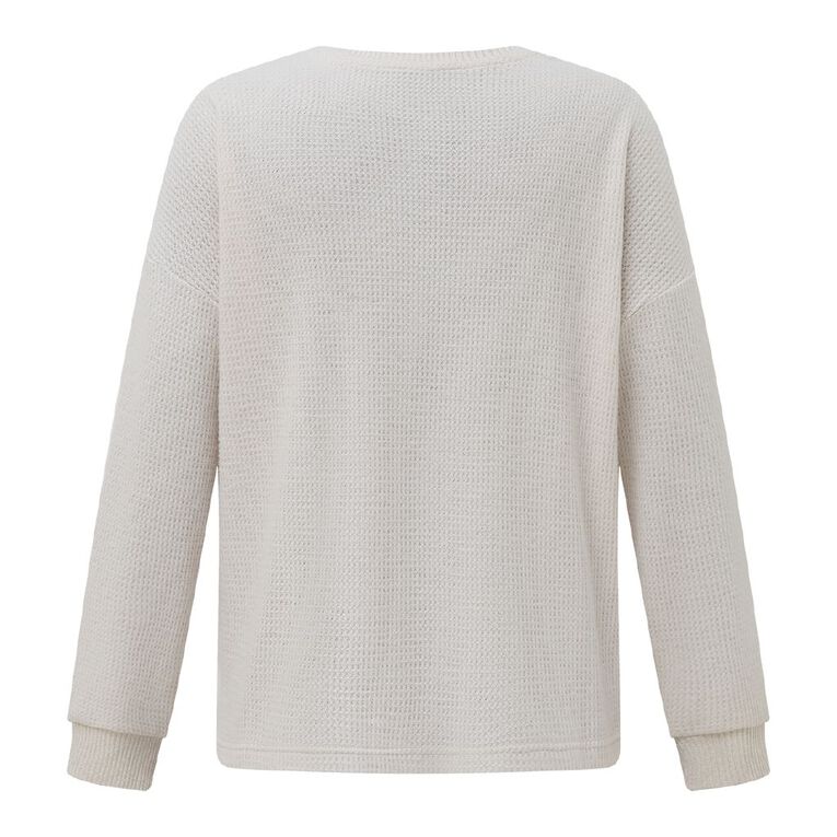 H&H Women's Waffle Long Sleeve Pyjama Top, Cream, hi-res