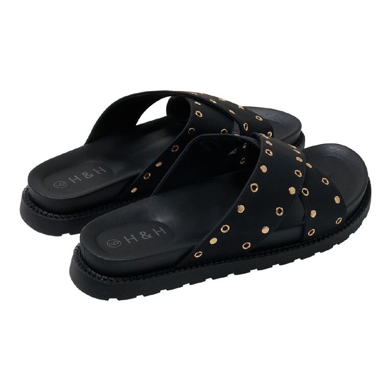 H&H Women's Lilly Stud Sandals, Black, hi-res
