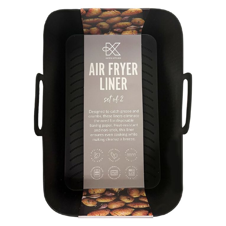 Kate's Kitchen Silicone Rectangle Air Fryer Liner Charcoal 2 Pack, , hi-res