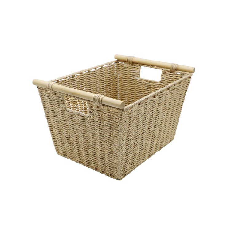 Living & Co Bamboo Handle Basket 38L x 29W x 24H cm Natural, , hi-res