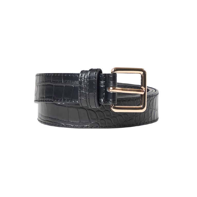 H&H Women's Faux Croc Texture Belt, Black, hi-res