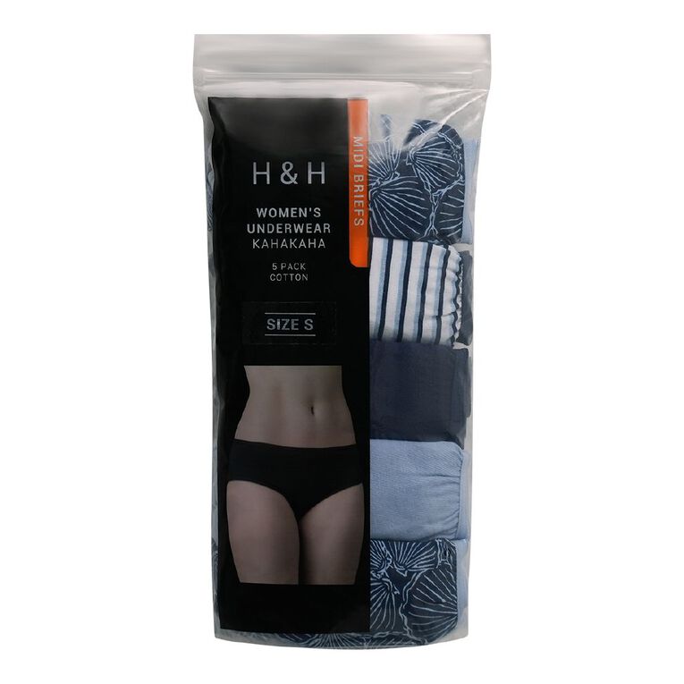 H&H Women's Midi Briefs 5 Pack, Blue Mid, hi-res