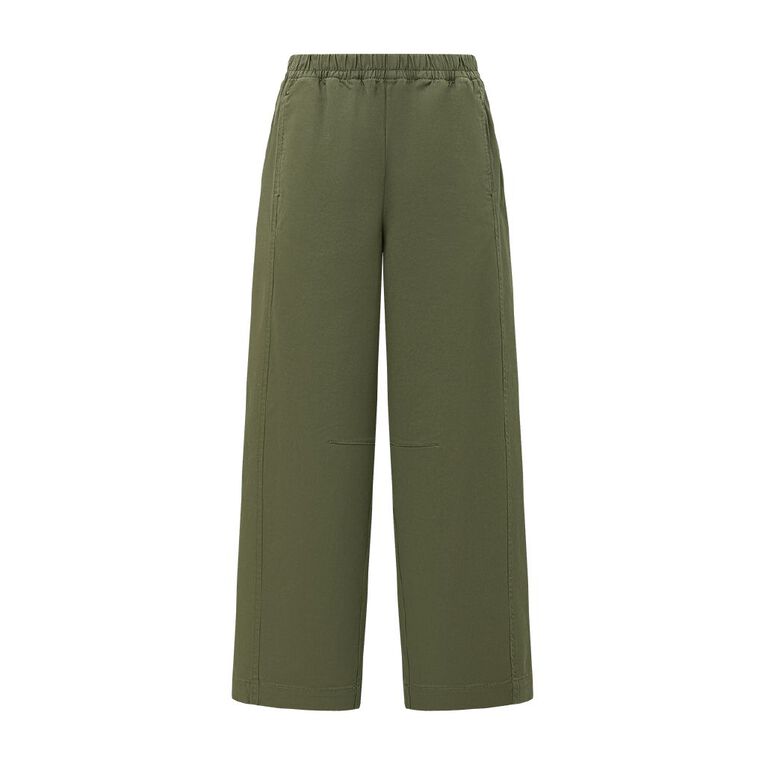 H&H Women's Relaxed Barrel Leg Pants, Green Mid, hi-res