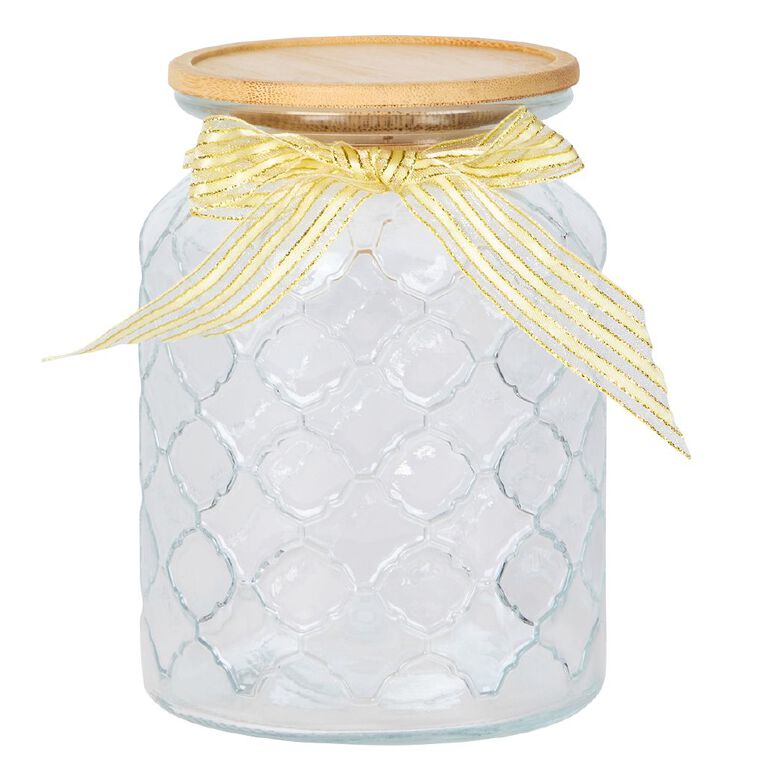 Living & Co Glass Jar With Bow 920ml Gold, , hi-res