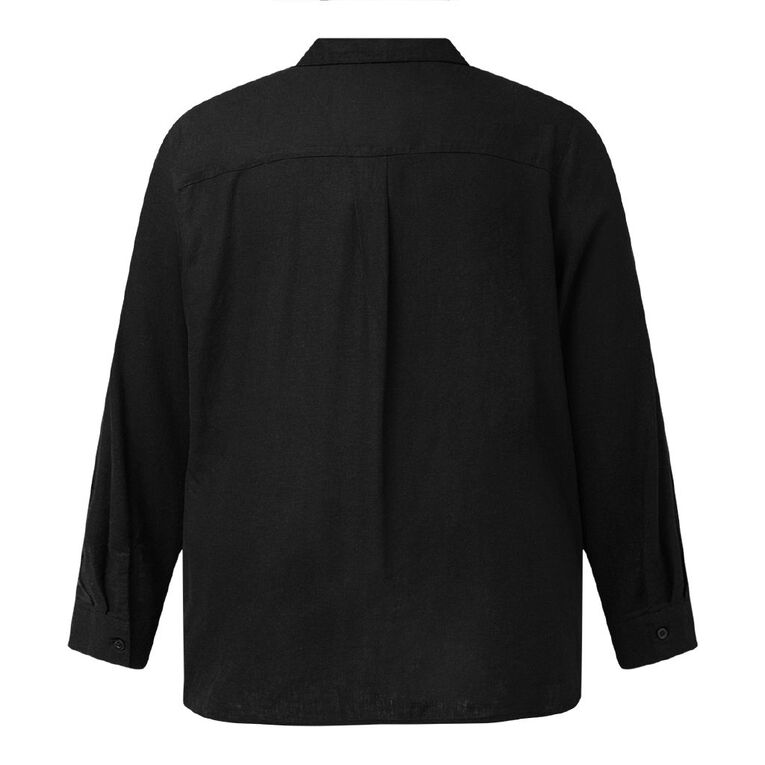 H&H Curve Women's Long Sleeve Linen Blend Shirt, Black, hi-res