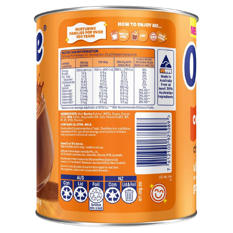 Ovaltine Original Energy Choc Malt 450g, , hi-res