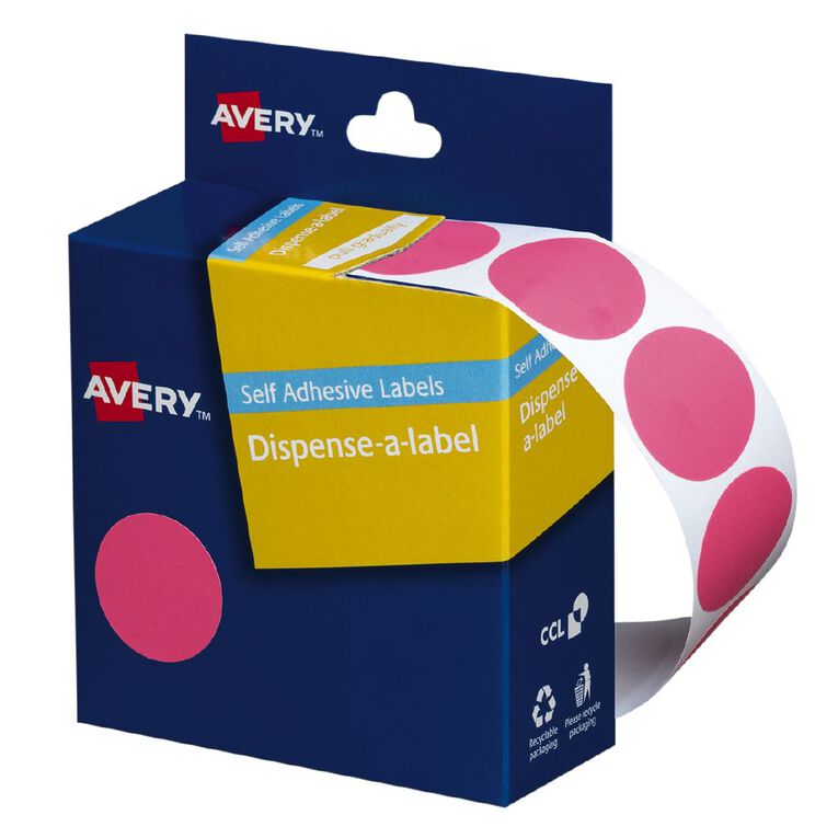 Avery Pink Dispenser Dot Stickers 24mm diameter 500 Labels, , hi-res