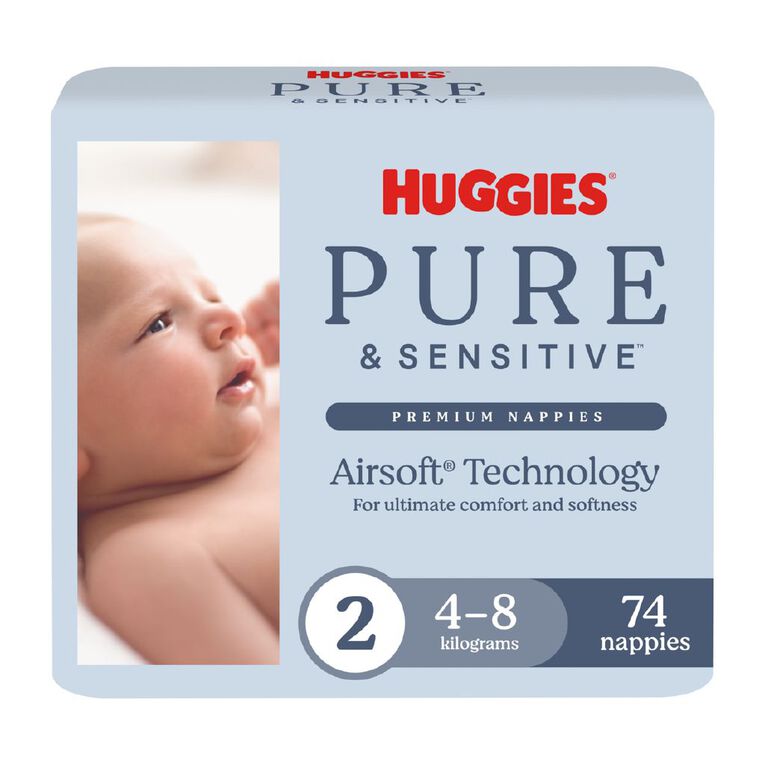 Huggies Pure and Sensitive Nappies Size 2 74x2, , hi-res