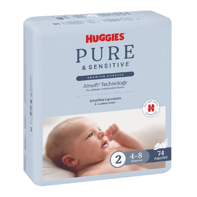 Huggies Pure and Sensitive Nappies Size 2 74x2, , hi-res