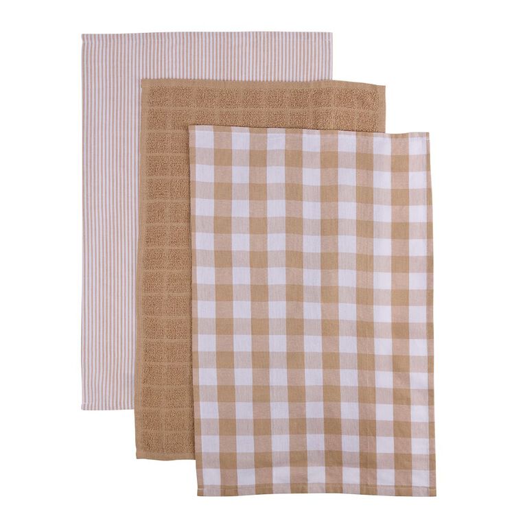 Living & Co Multi Pack Tea Towels Natural 3 Pack, , hi-res