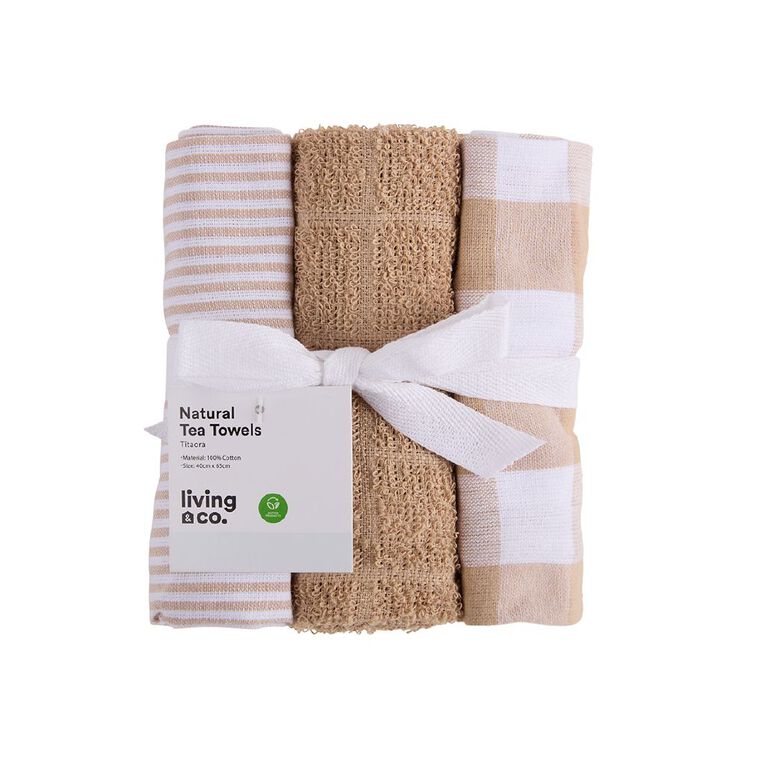 Living & Co Multi Pack Tea Towels Natural 3 Pack, , hi-res