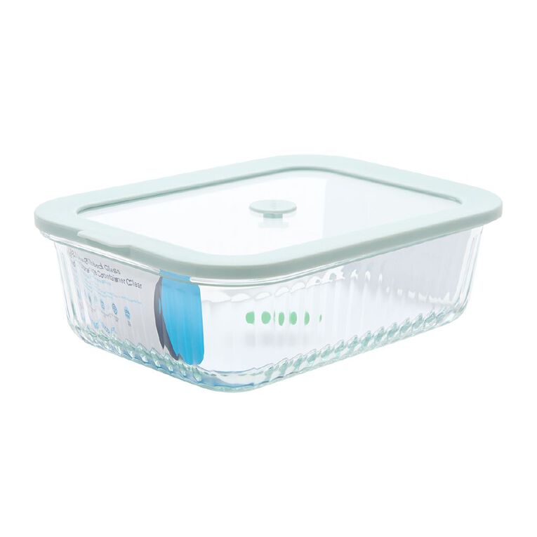 Living & Co Ribbed Rectangle Glass Food Storage Container 1.4L, , hi-res
