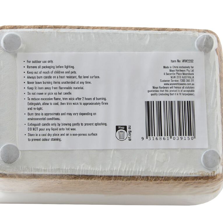 Waxworks Citronella Rectangle Cement Candle With Rope Assorted, , hi-res