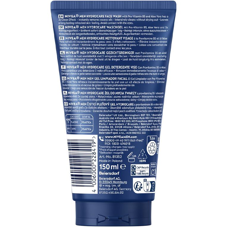 Nivea Men Hydrocare Face Wash 150ml, , hi-res