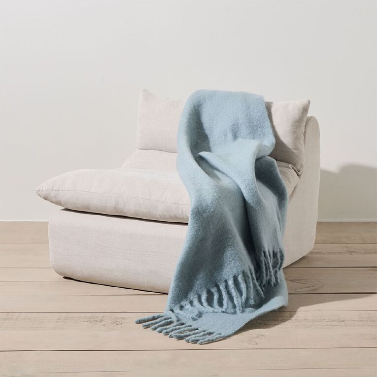 Living & Co Throw Faux Mohair Blue 127cm x 152cm, , hi-res